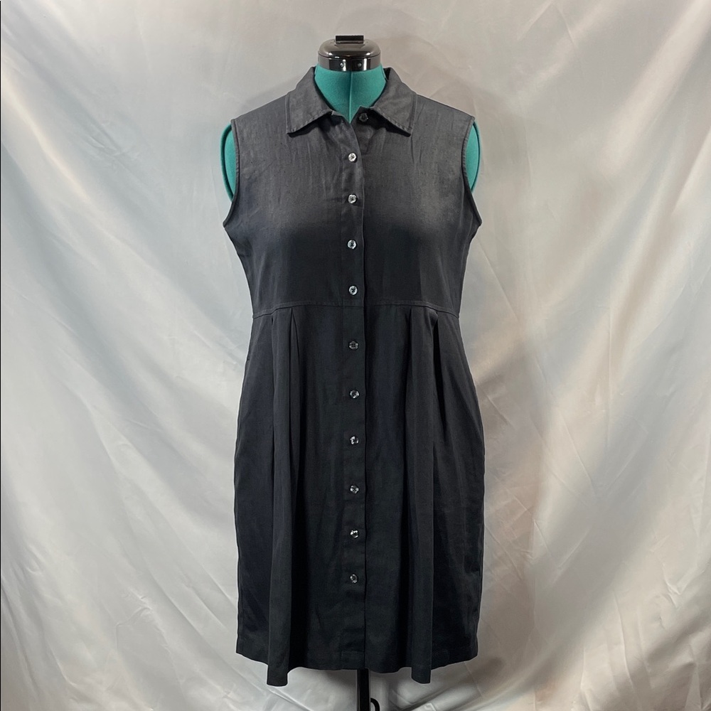 Eddie Bauer Blue Black Sleeveless Linen Midi Dress
